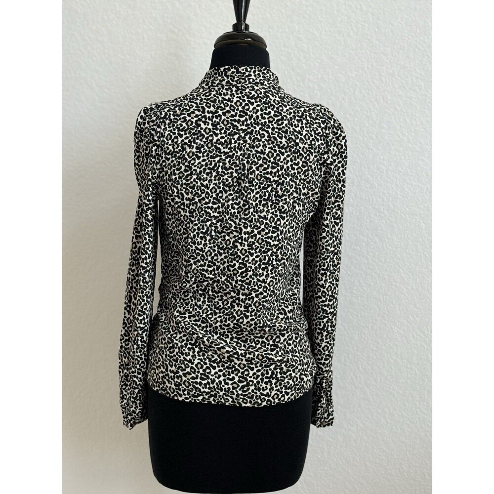 Sezane Abelia Cream Leopard Faux Wrap Blouse Long Sleeve Draped V-Neck Sz 34/XS - Picture 3 of 10